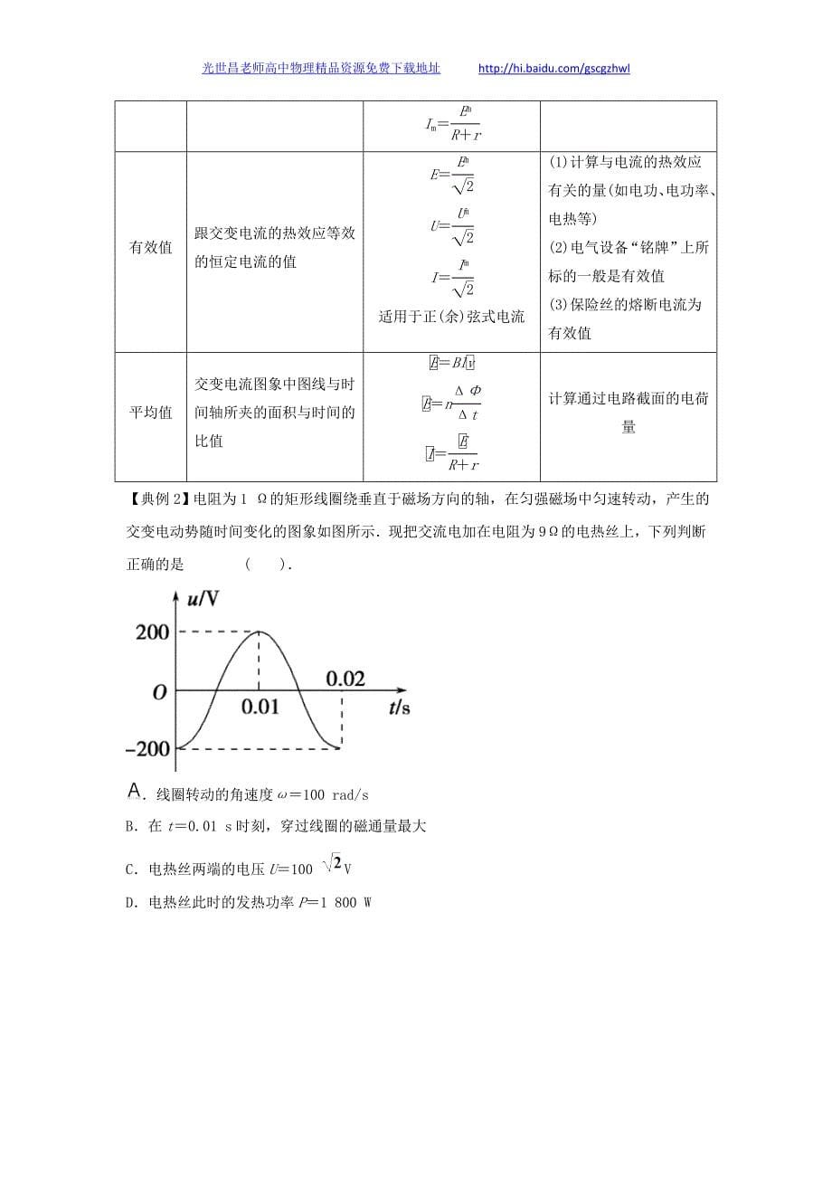 2013版物理一轮精品复习学案 10.1 交变电流的产生与描述（选修3-2）_第5页