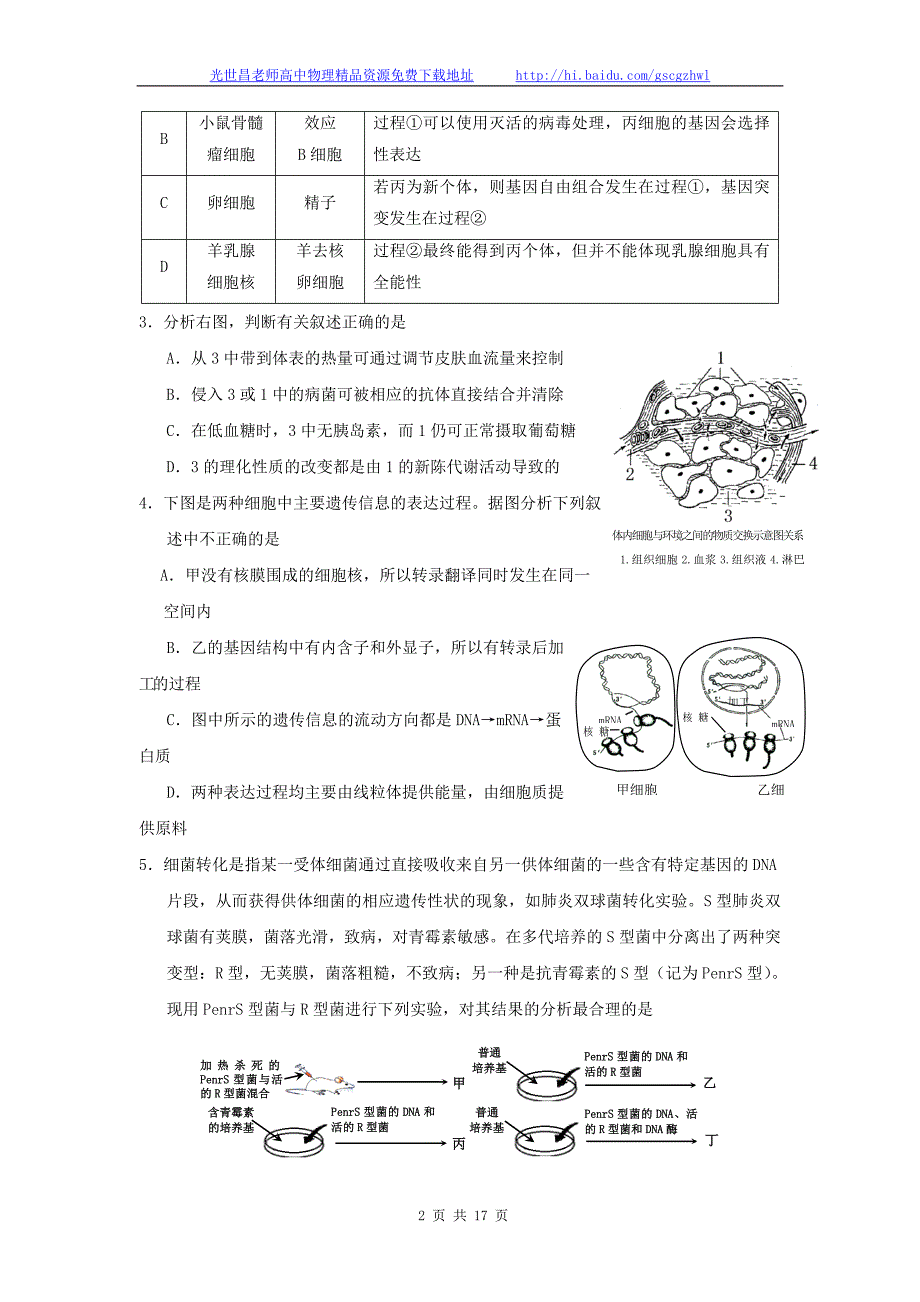 2012年四川省绵阳市高三第二次诊断性考试理综试题（2012.01）_第2页