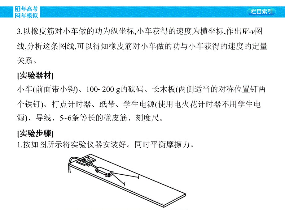 2016版《3年高考2年模拟课标物理》高考大一轮复习（课件+练习）第五章 机械能及其守恒定律第5讲 实验五_探究动能定理_第2页