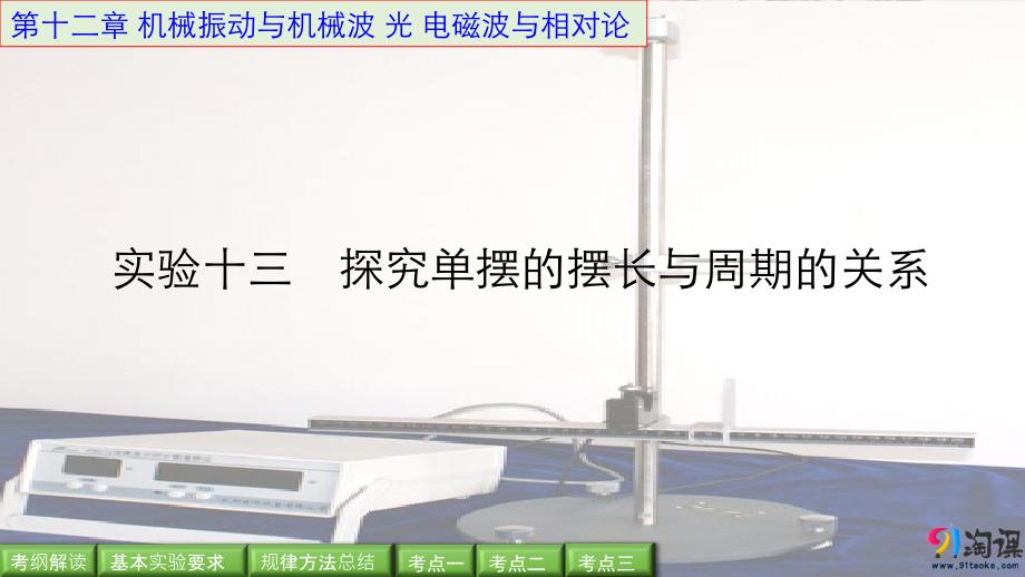 步步高2016年高考物理人教版一轮复习《第十二章 机械振动 机械波 光》 实验十三-探究单摆的摆长与周期的关系_第1页