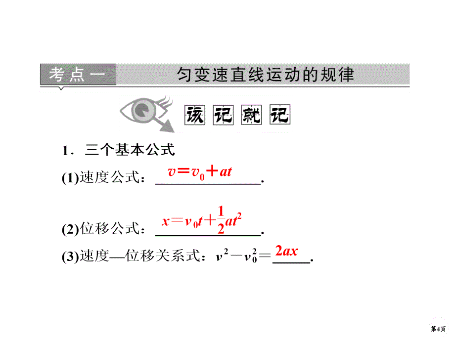 金版教程2014年高考物理金版课件1.2匀变速直线运动（64PPT）_第4页