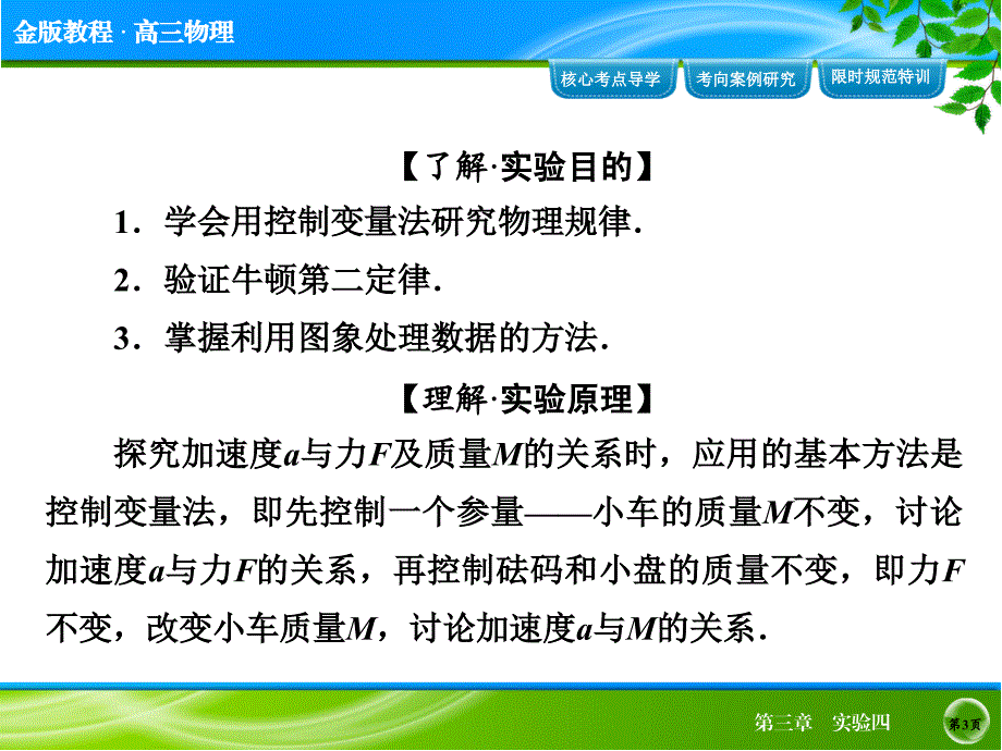 金版教程2014年高考物理金版课件实验4验证牛顿运动定律_第3页