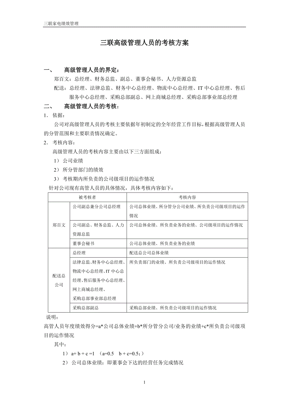 山东三联集团－三联高级管理人员的考核方案_第1页