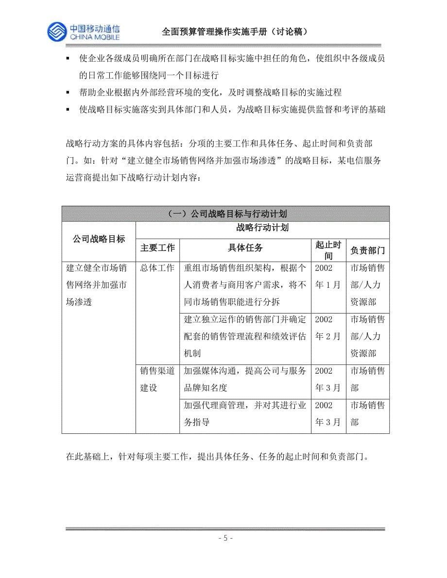 天津移动全面预算管理操作实施手册第四章公司与部门运作计划_第5页