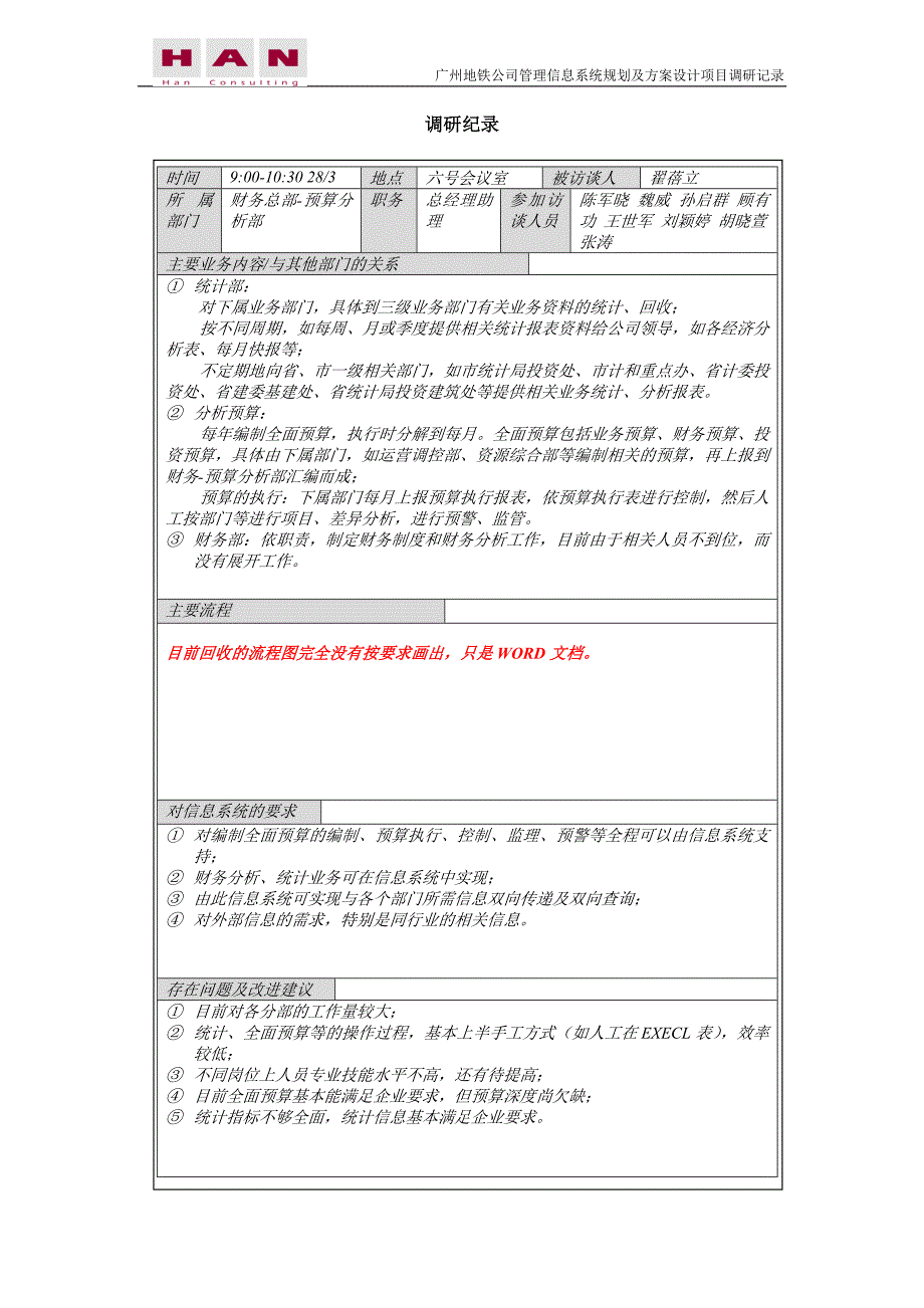 广州地铁企业－调研记录财务预算与分析部_第1页