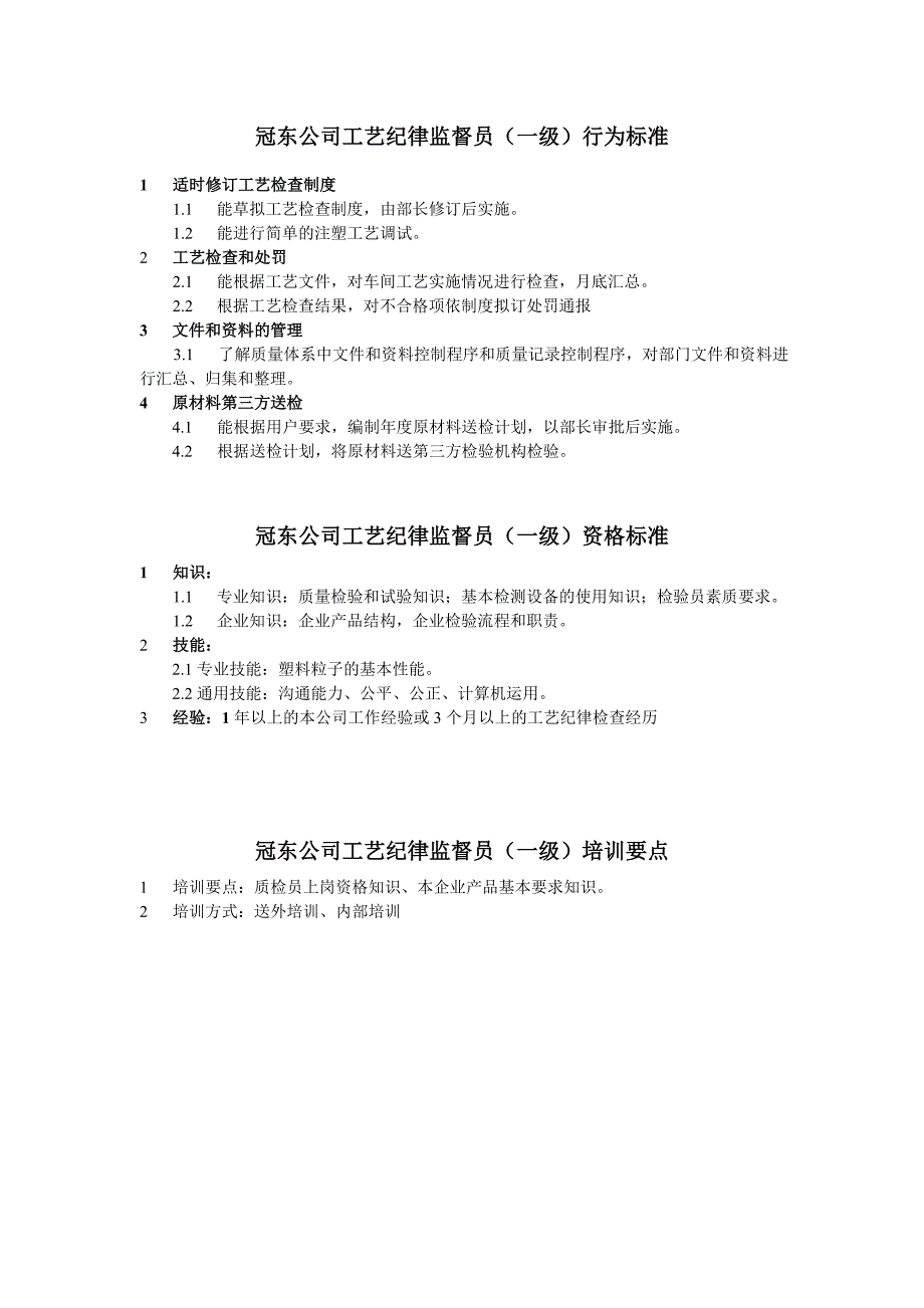 冠东公司工艺纪律检查任职资格_第1页