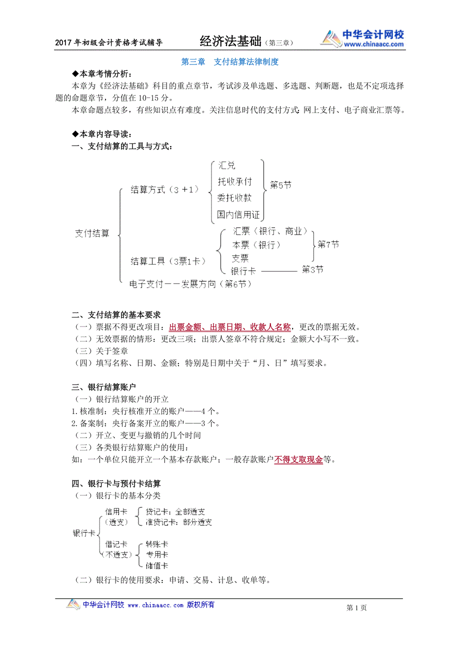 2017初级会计经济基础--支付结算法律制度_第1页