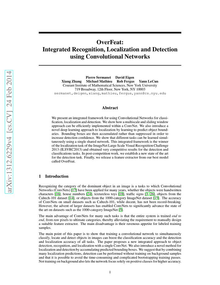 OverFeat Integrated Recognition, Localization and Detection using Convolutional Networks