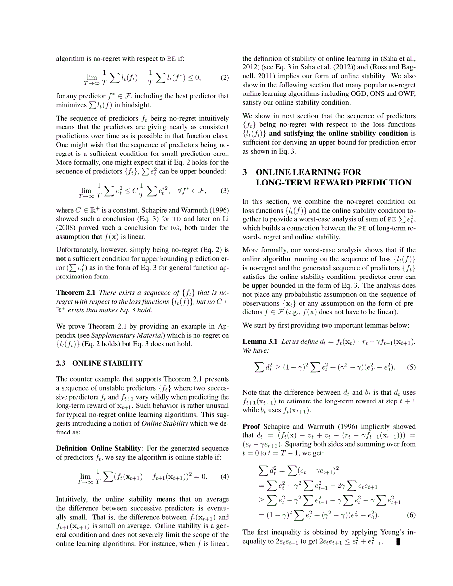 Online Bellman Residual and Temporal Difference Algorithms with Predictive Error Guarantees_第3页