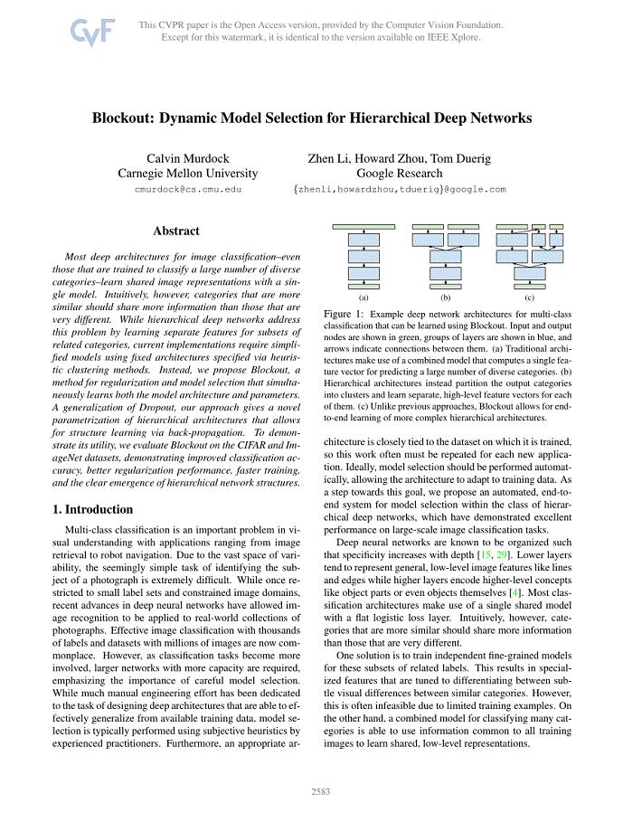 Blockout Dynamic Model Selection for Hierarchical Deep Networks