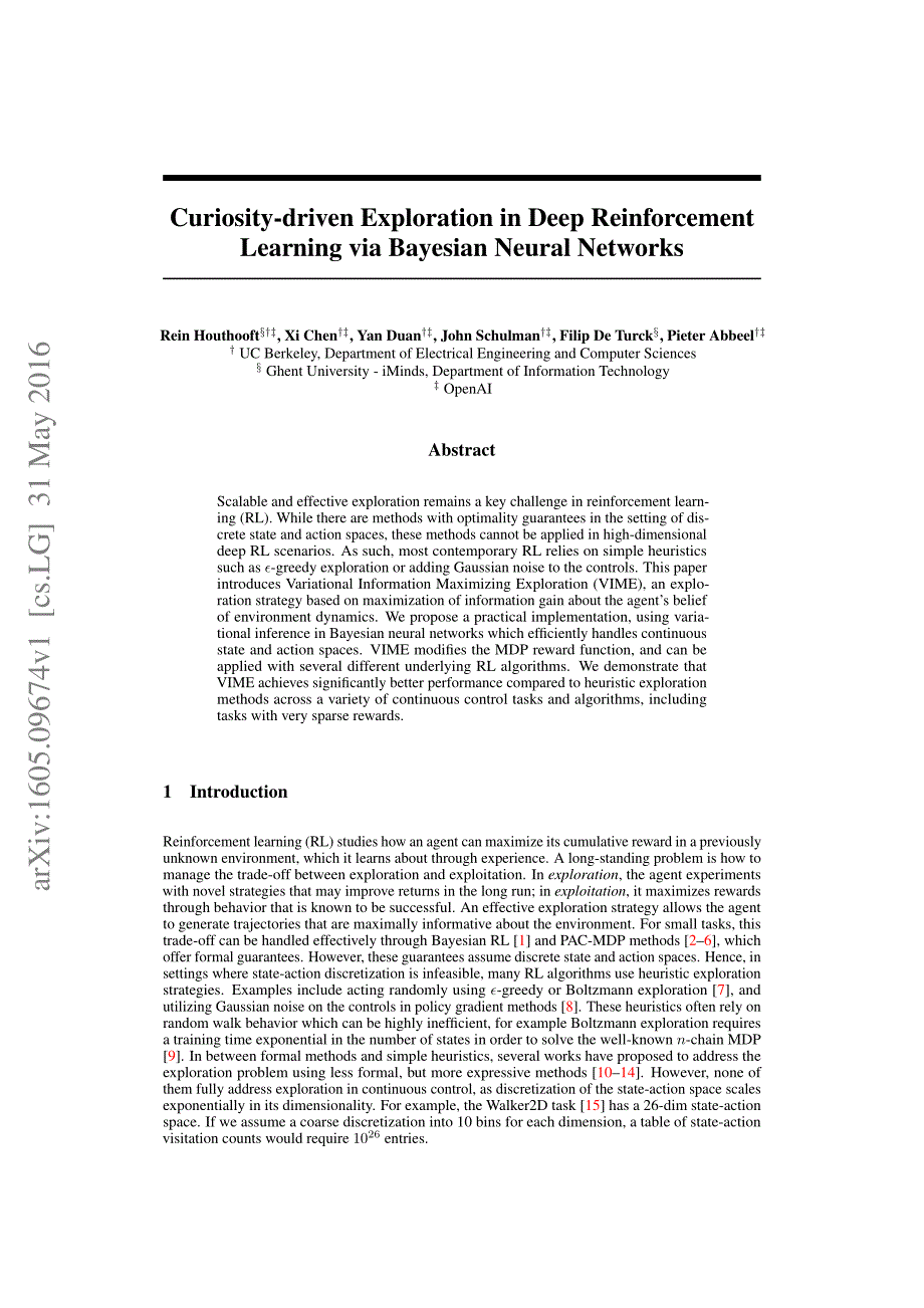 Curiosity-driven Exploration in Deep Reinforcement Learning via Bayesian Neural Networks_第1页