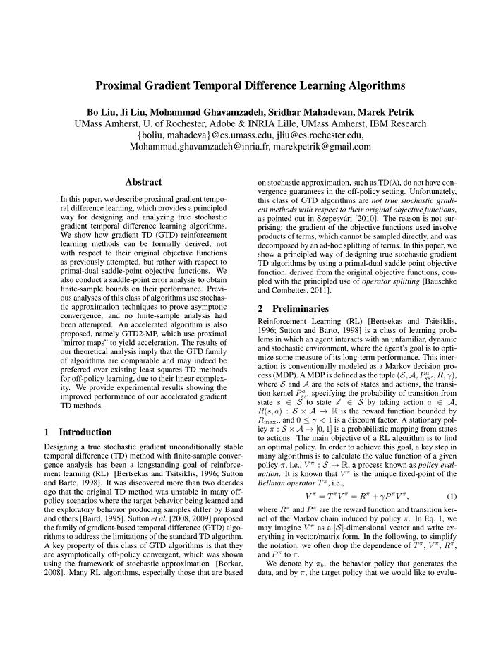 Proximal Gradient Temporal Difference Learning Algorithms