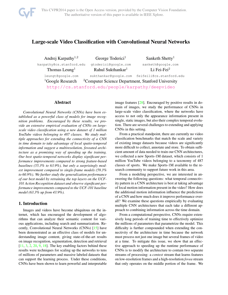 Karpathy_Large-scale_Video_Classification_2014_CVPR_paper_第1页