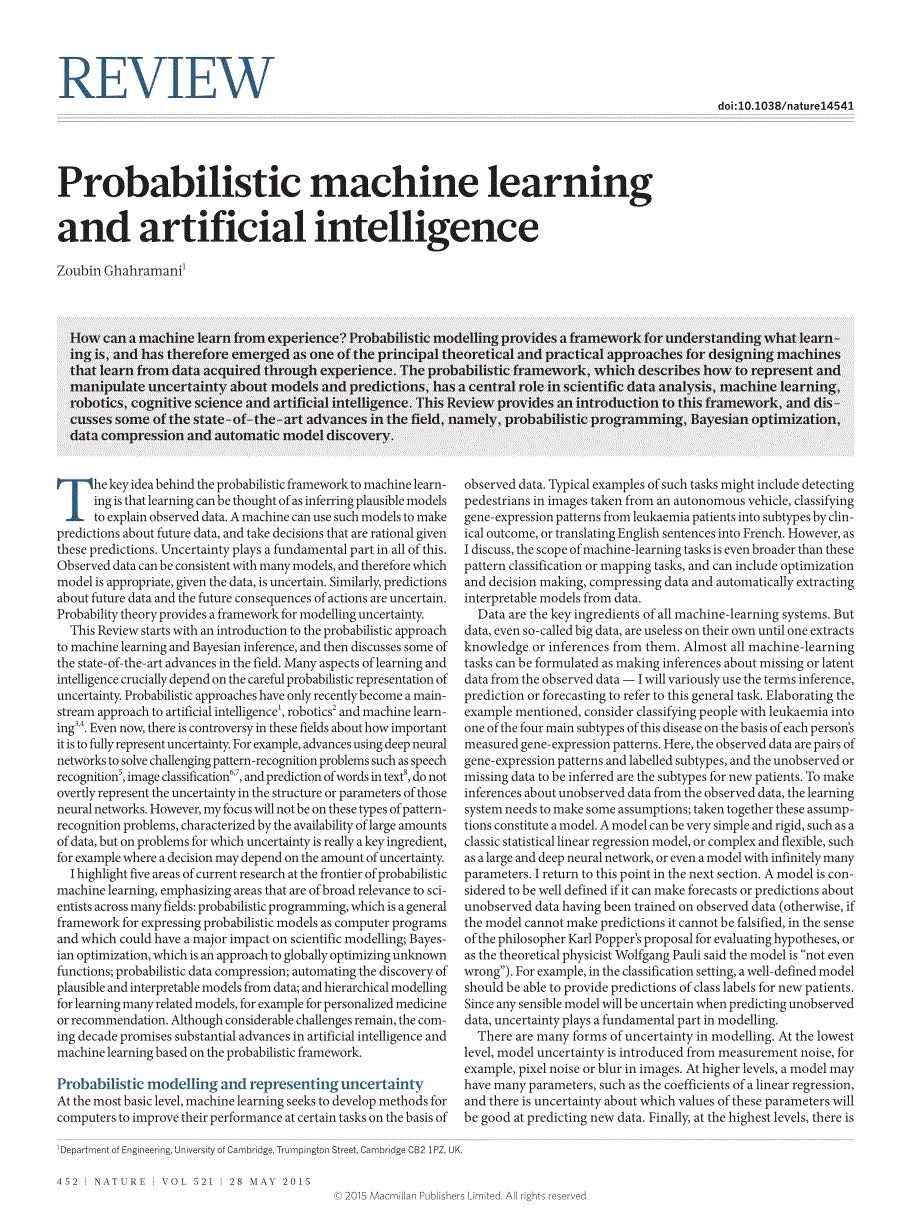 Probabilistic machine learning and artificial intelligence_第1页