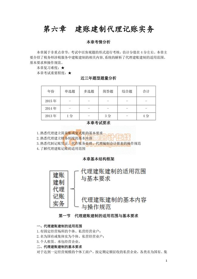 2016税务师涉税服务实务基础班刘忠讲义--- 建账建制代理记账实务