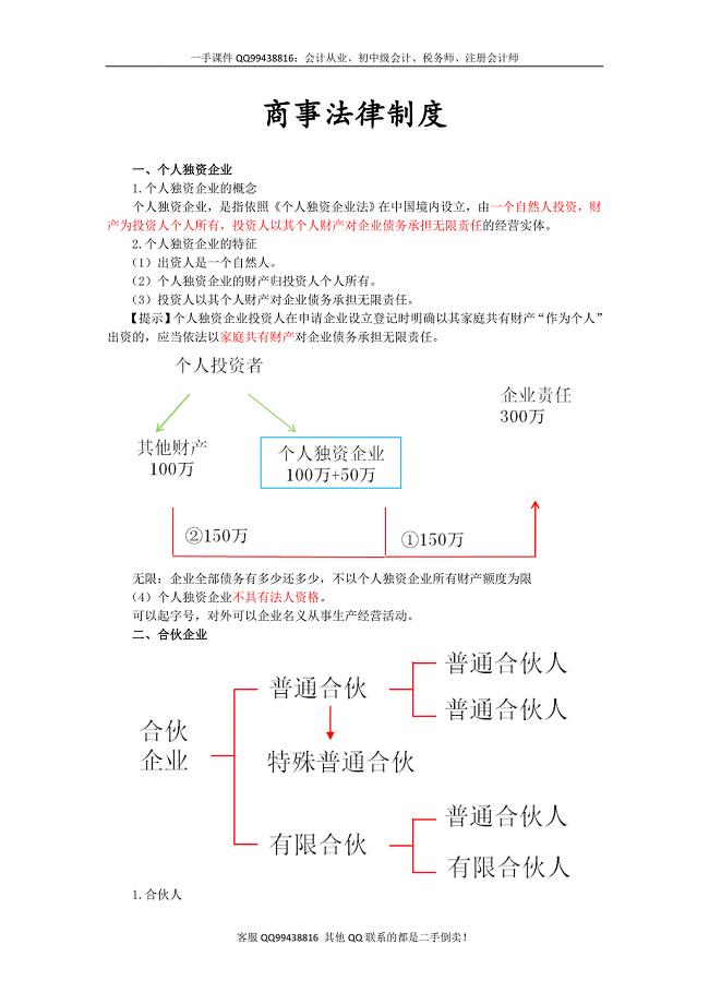 2016税务师涉税服务相关法律彭娟娟预科班讲义--- 商事法律制度