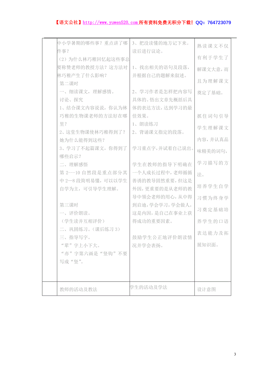 《树叶都是绿色的吗》表格式教学设计语文S版四年级上册_第3页