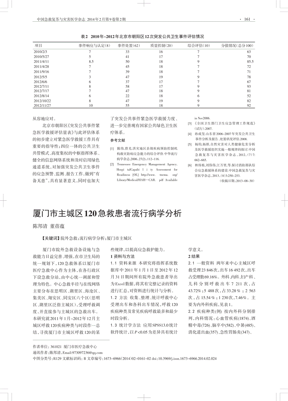 北京朝阳区2010年~2012年突发事件紧急医学救援处置评估及应用研究_第4页