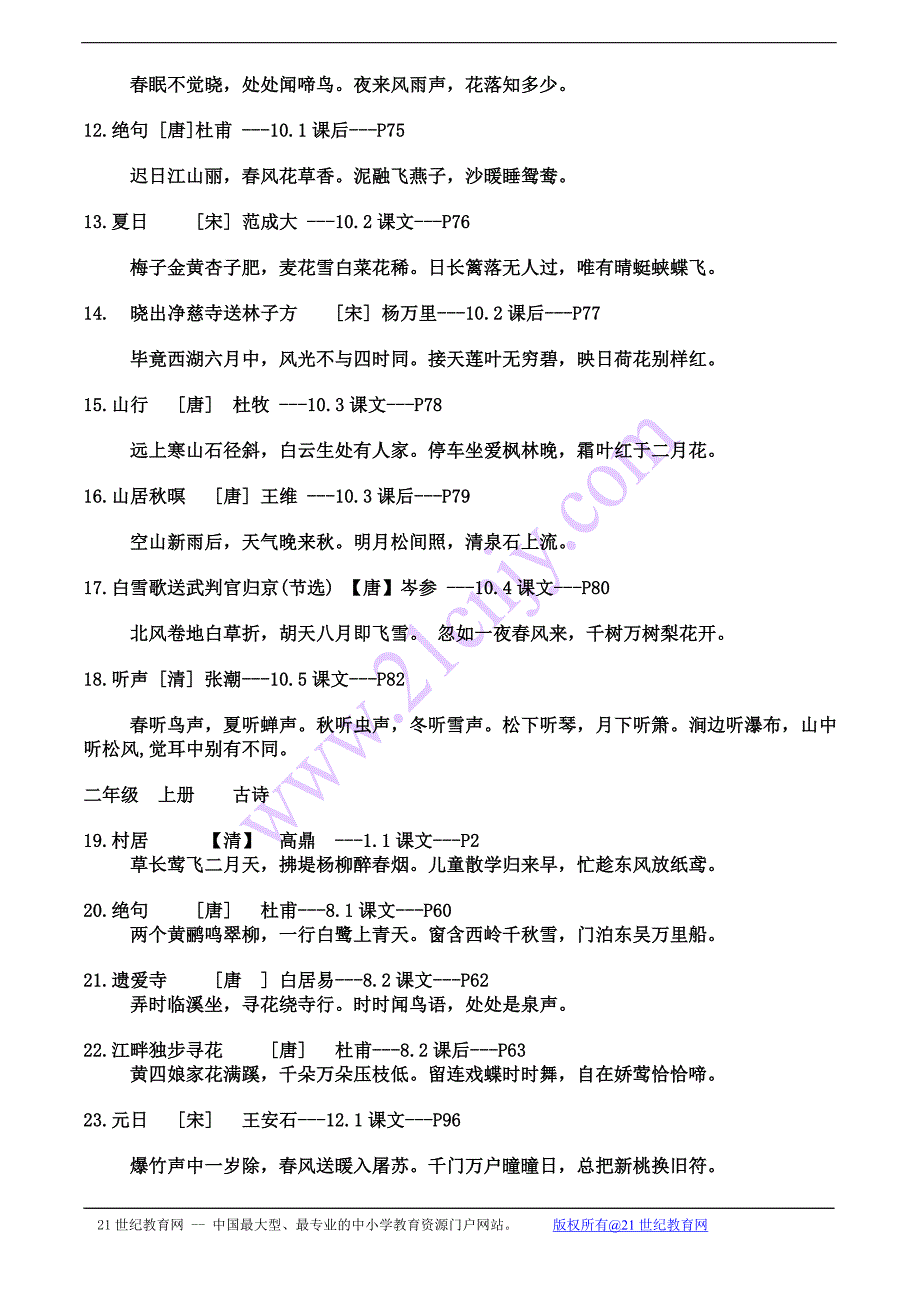 长春版小学语文（一至六年级）全部古诗词汇总_第3页