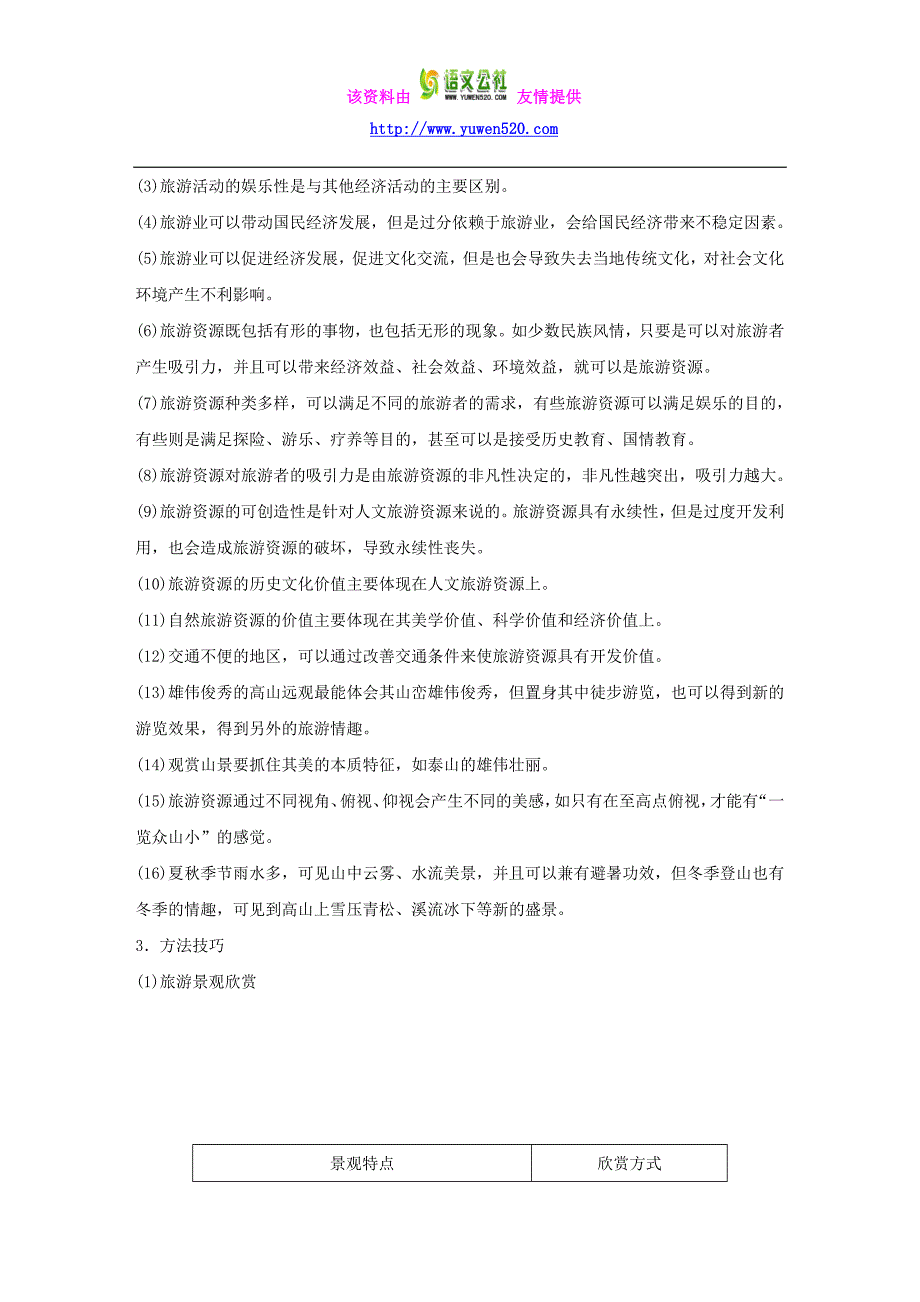 高考地理考前三个月冲刺：专题12《旅游地理》练习及答案_第3页