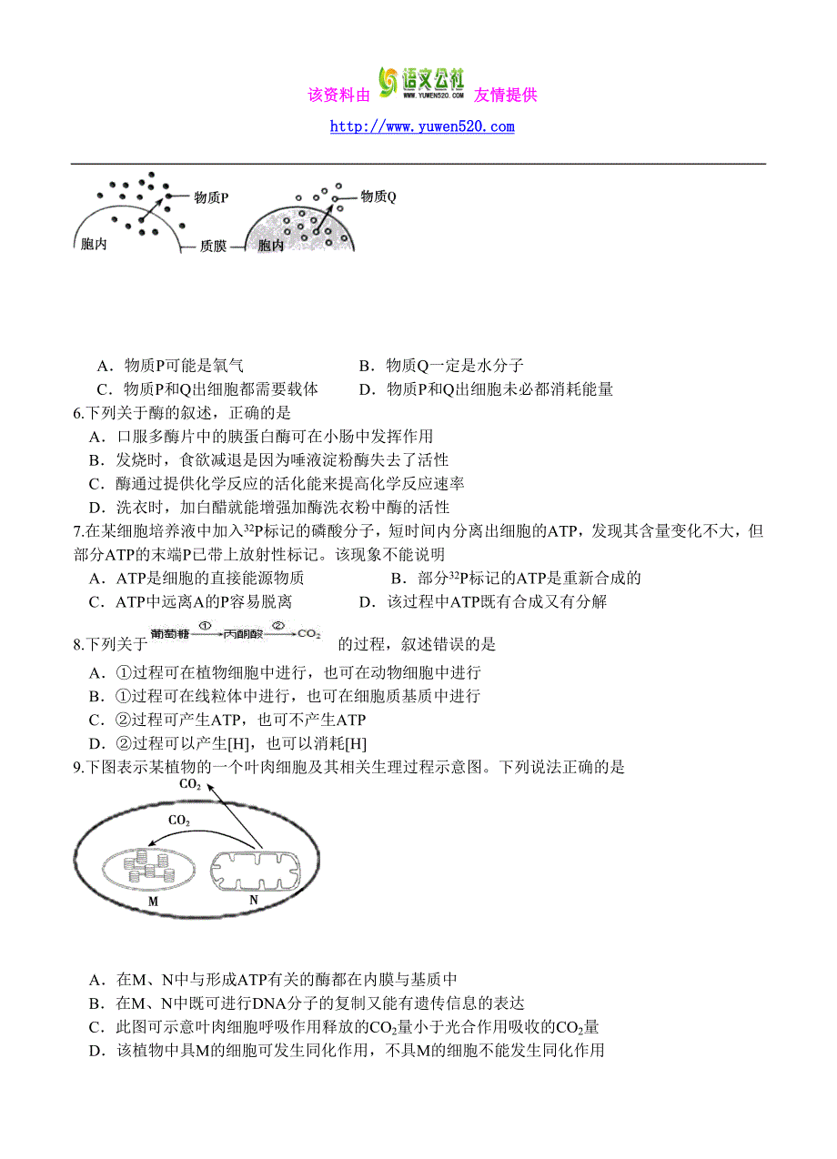 北京市朝阳区2016届高三上学期期中统一考试生物试题（含答案）_第2页