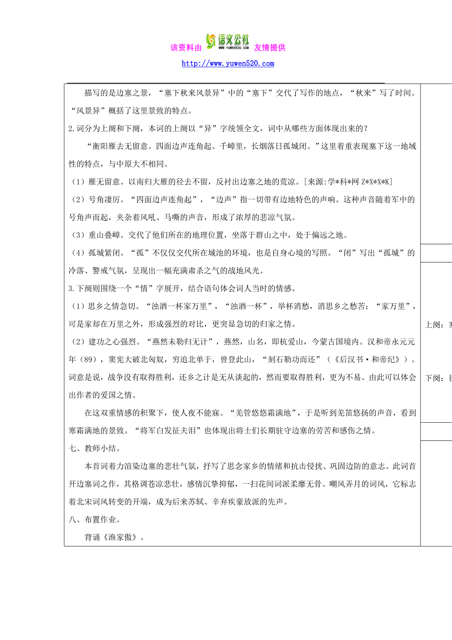 吉林省长春市第104中学八年级语文下册《第3课 词二首 《渔家傲》》教案_第2页