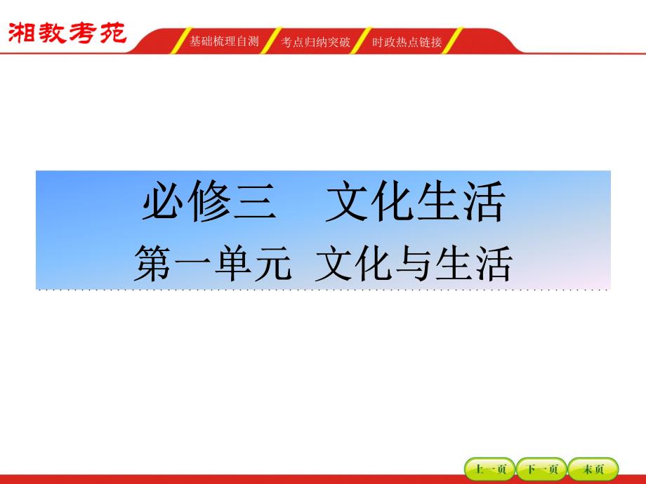 【湘教考】2016届高三政治一轮复习课件 必修三 第一单元文化与社会1_第1页