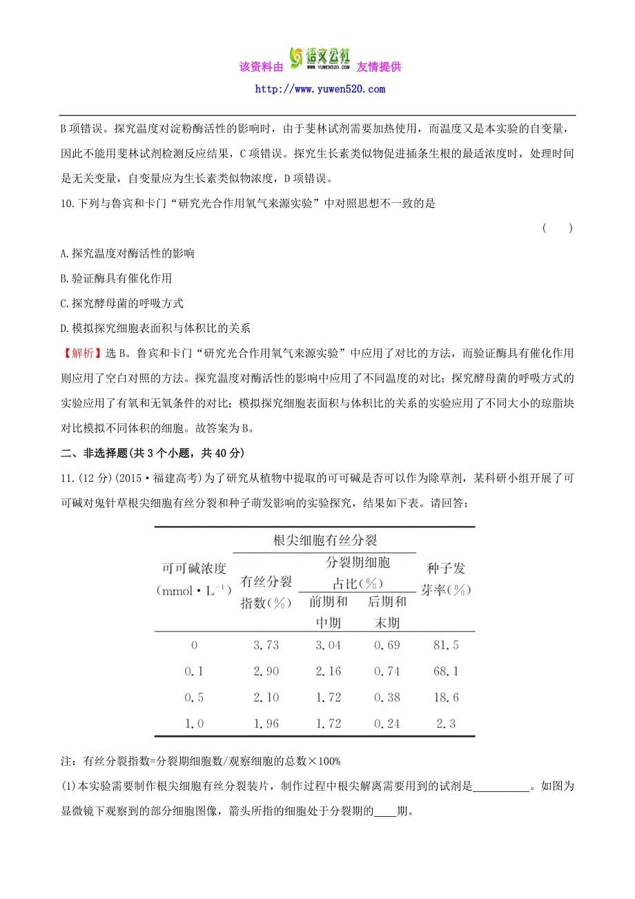 2016届高考生物二轮复习 专题能力提升练15 实验与探究(A卷)_第5页