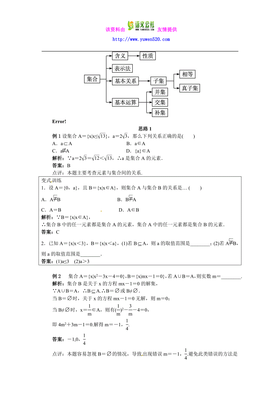 （人教B版）必修一名师精品：第1章《集合》复习教案（含答案）_第2页