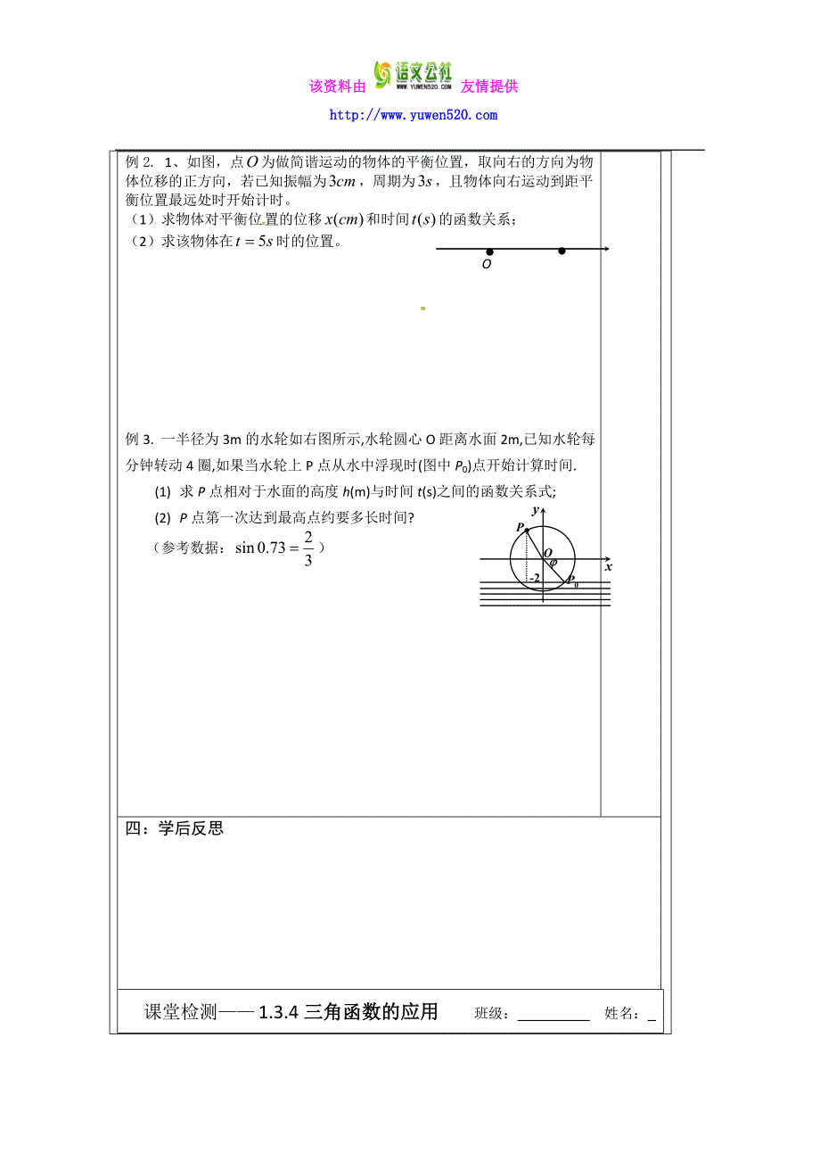 苏教版高中数学必修四导学检测案：1.3.4三角函数的应用_第3页