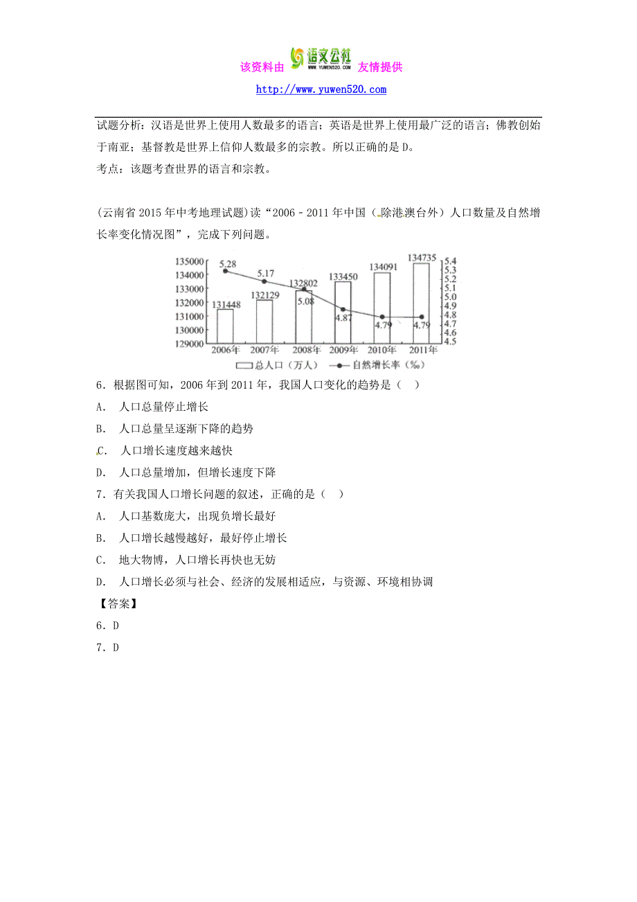 2016年中考地理专题微测试（04）居民与聚落（含答案）_第3页