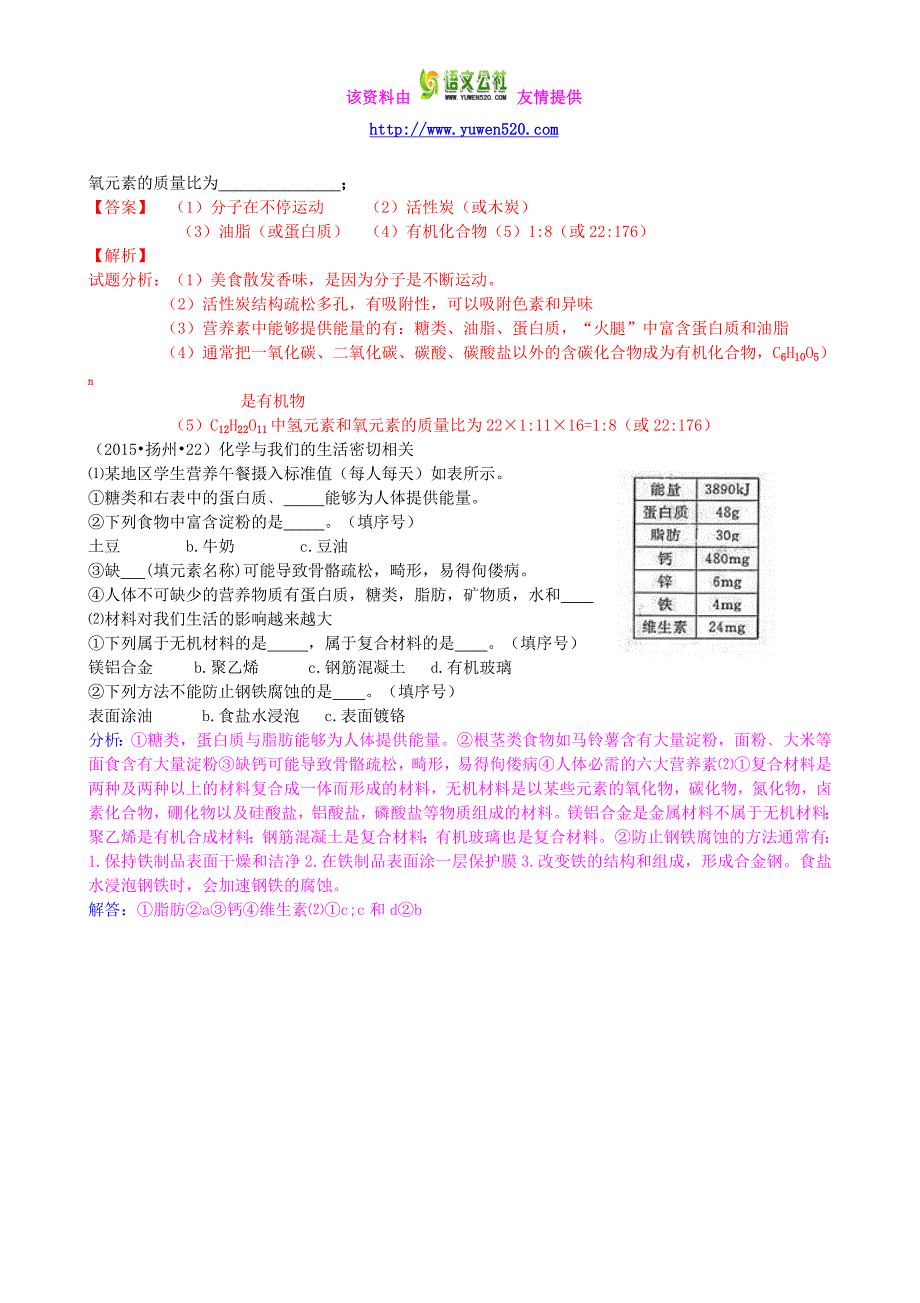 全国各地2015届中考化学试题分类汇编：第10单元-化学与健康（含答案）_第3页