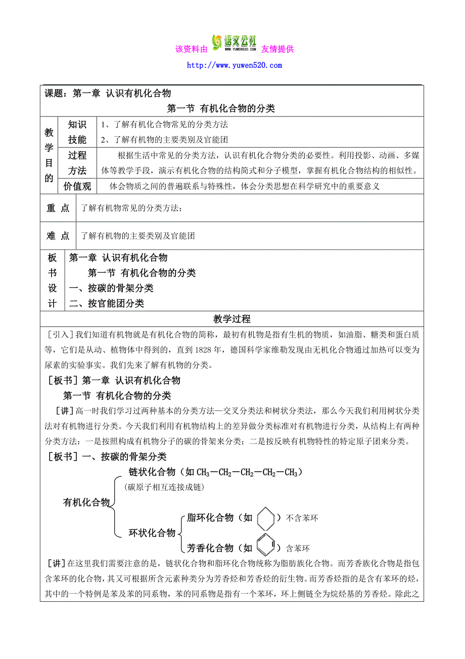 人教版新课标高中化学选修五表格式教案（全册，84页）_第1页