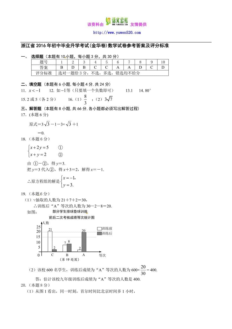 浙江省金华市2016年中考数学试卷及参考答案【word版】_第5页