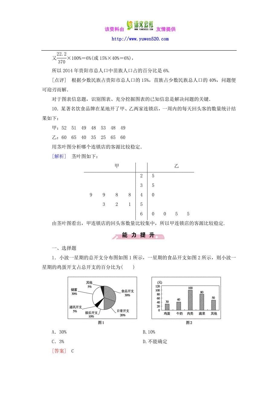 【北师大版】数学必修三：第1章-3统计图表课时作业（含解析）_第5页