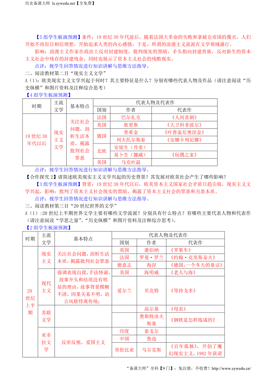 2015-2016学年高中历史 第八单元 第22课 文学的繁荣教案 新人教版必修3_第2页