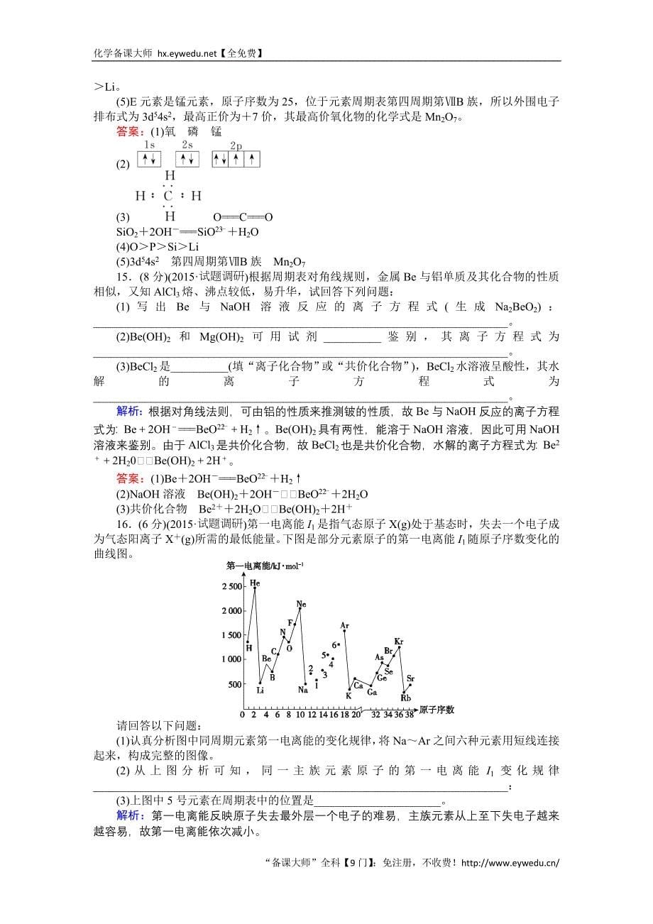 2015-2016高中化学人教版选修3习题 第1章 物质结构与性质 1.2.2《原子结构与元素的性质》_第5页