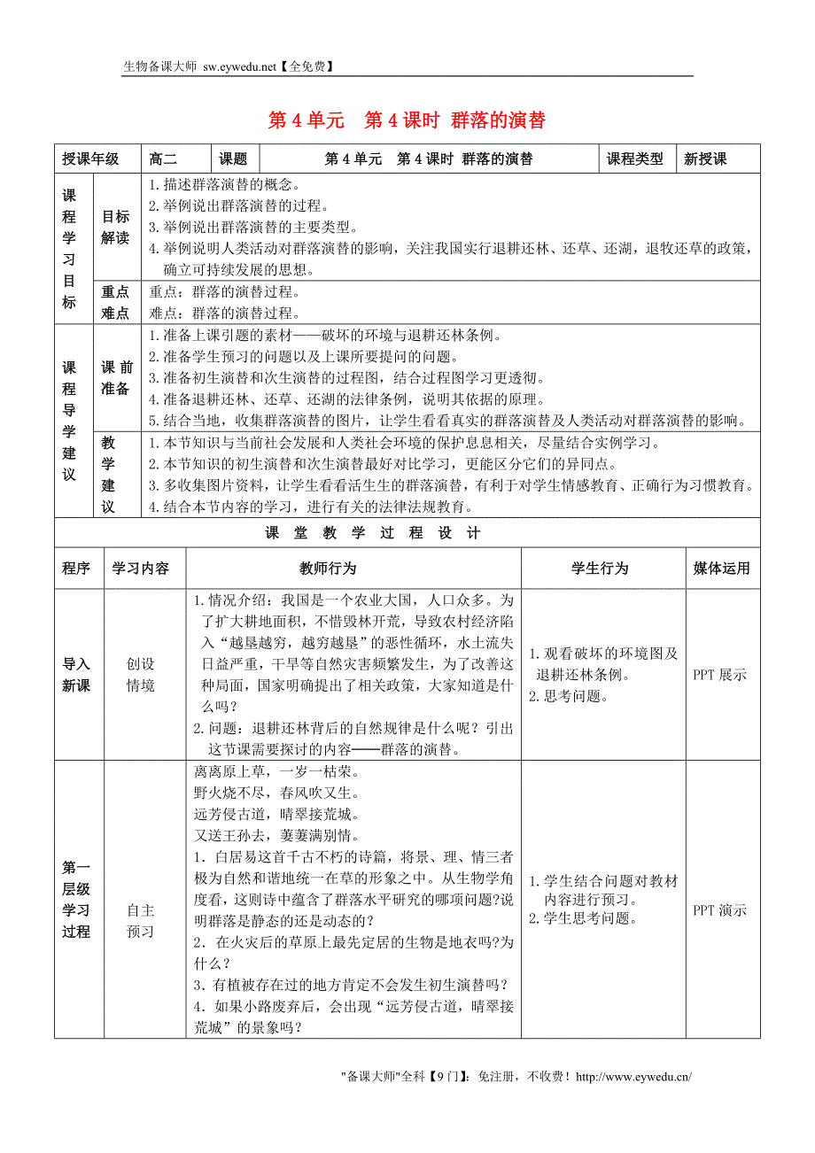 2015高中生物 4.4群落的演替教案 新人教版必修3_第1页