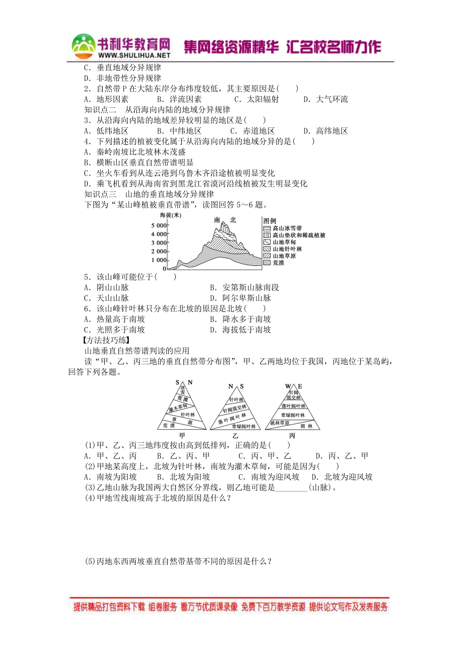 2015年秋高中地理 5.2 自然地理环境的差异性学案 新人教版必修1_第2页