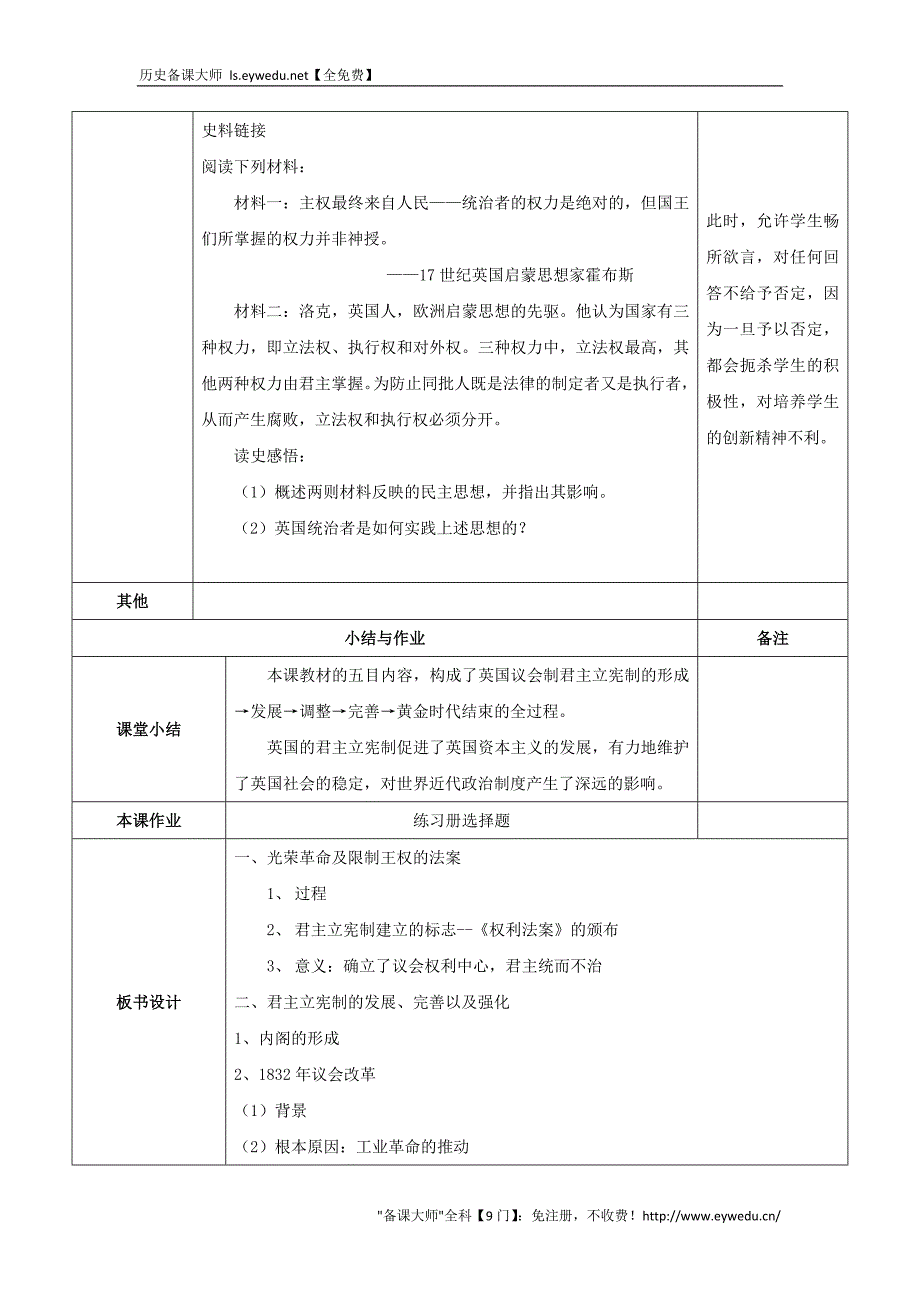 2015-2016学年高中历史 专题七 近代西方民主政治的确立与发展 第1节 英国代议制的确立和完善基础指导教案 人民版必修1_第4页