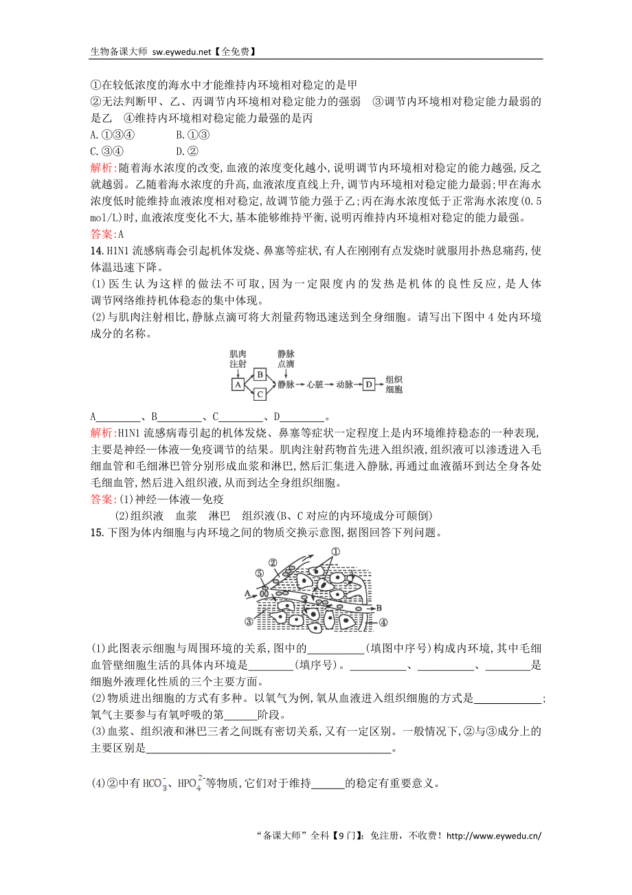 2015-2016学年高中生物 1.2《内环境稳态的重要性》课后练（含解析）新人教版必修3_第4页