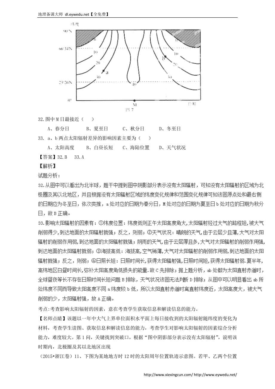 2015年高考地理真题分类汇编：专题01-宇宙中的地球（含答案）_第5页