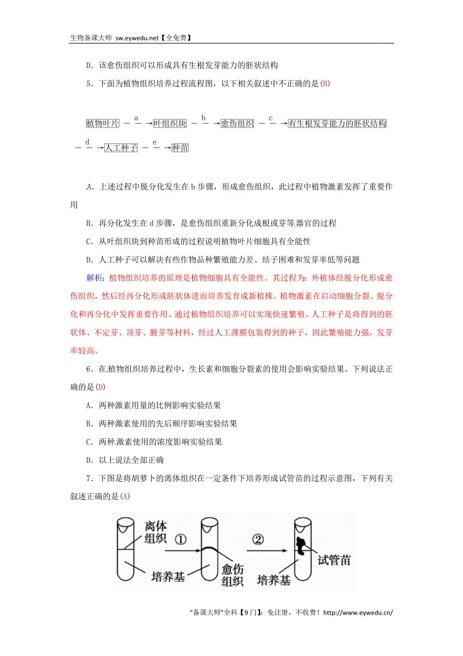 2015-2016高中生物 专题3 植物的组织培养技术专题过关检测卷 新人教版选修1_第2页