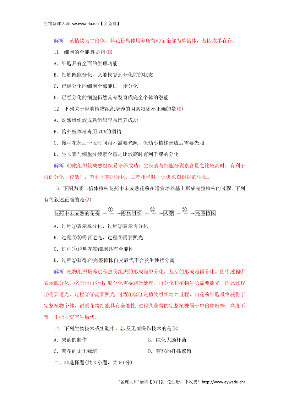 2015-2016高中生物 专题3 植物的组织培养技术专题过关检测卷 新人教版选修1_第4页