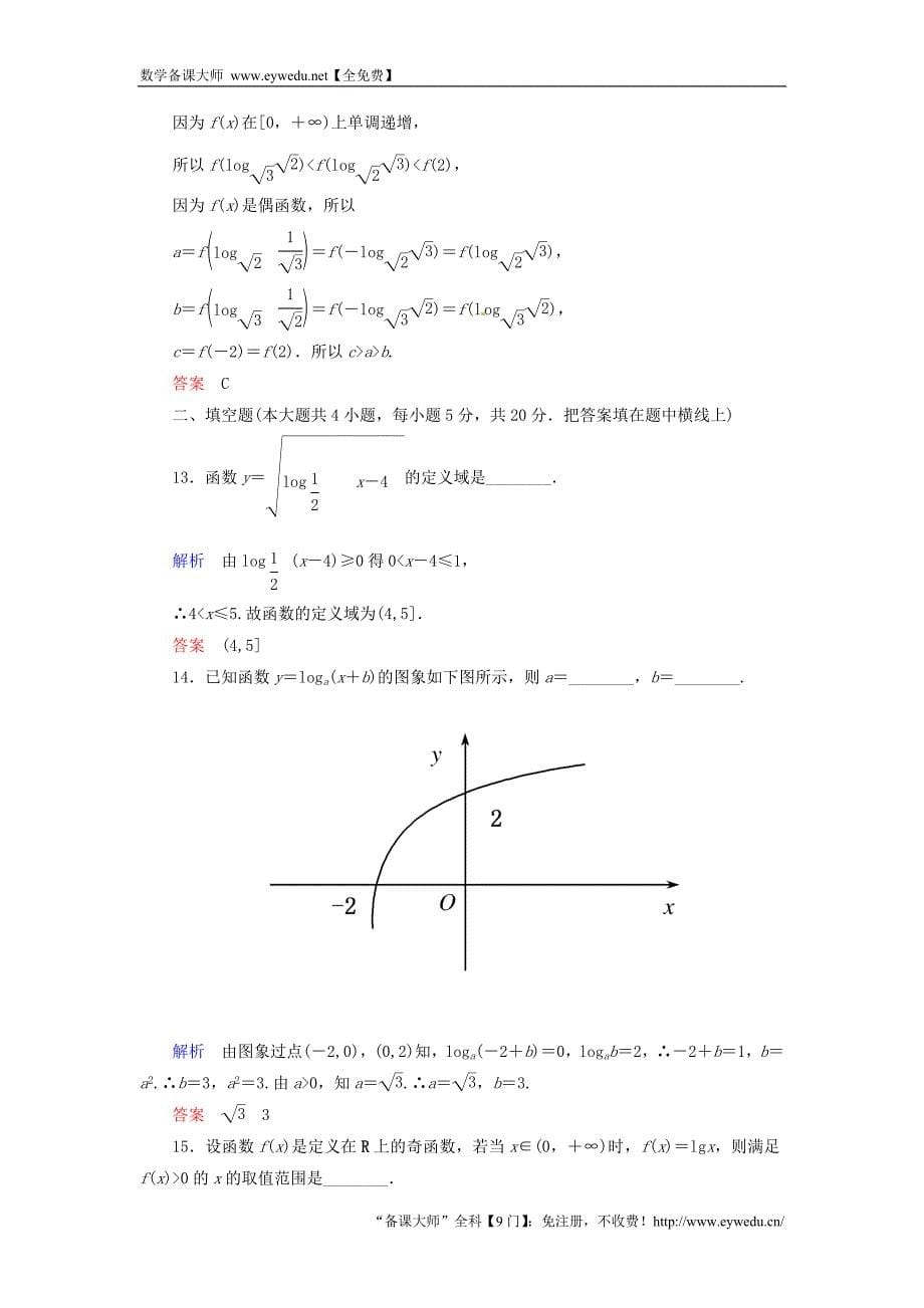 2015-2016学年高中数学 第二章 基本初等函数Ⅰ单元测试 新人教A版必修1_第5页