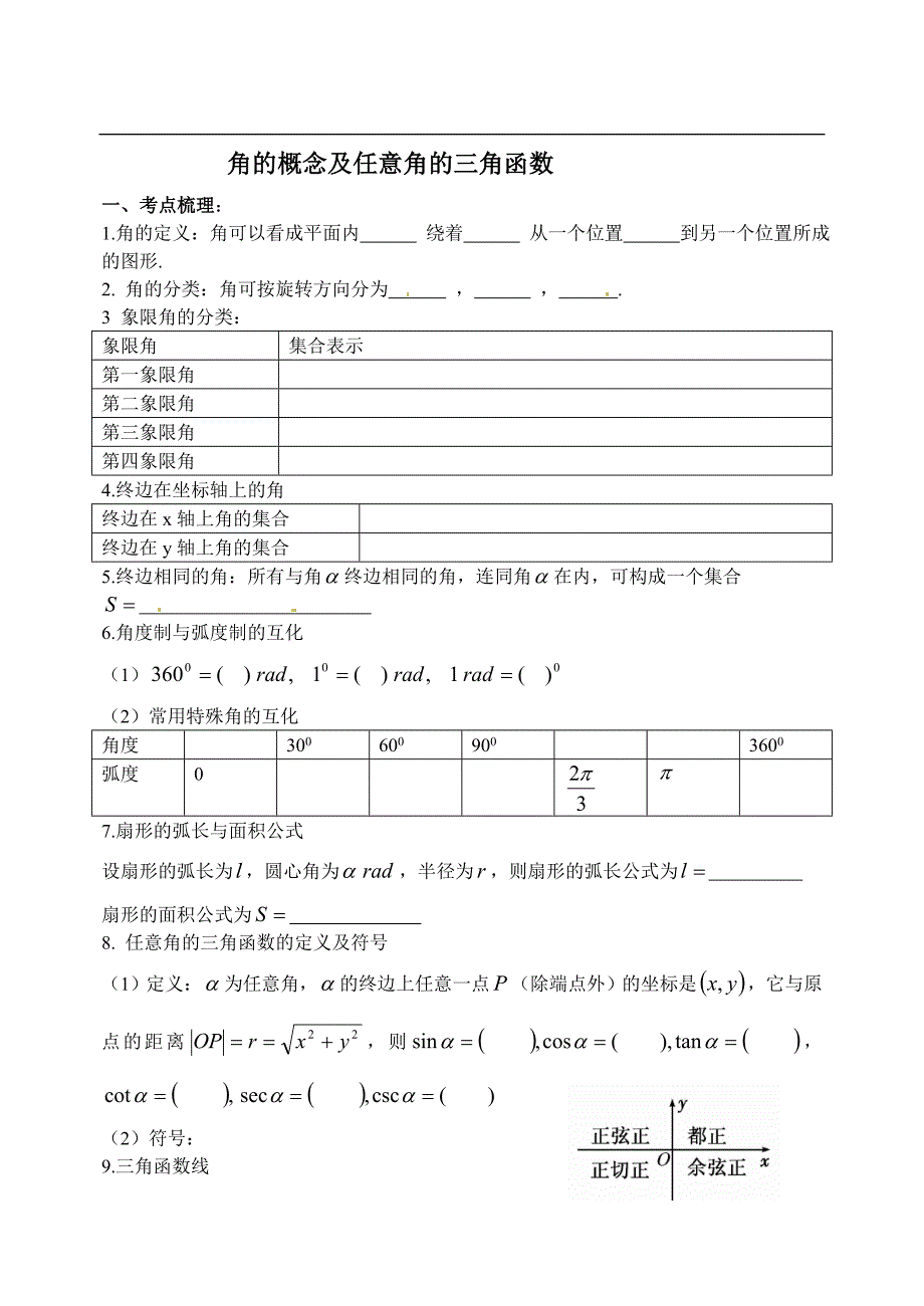 角的概念及任意角的三角函数的  _第1页