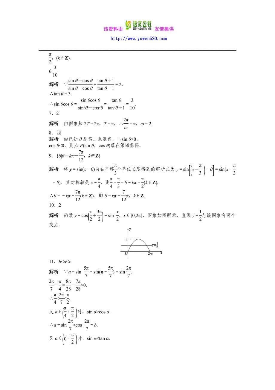 苏教版高中数学必修四：第1章《三角函数》章末检测（B）课时作业（含答案）_第5页
