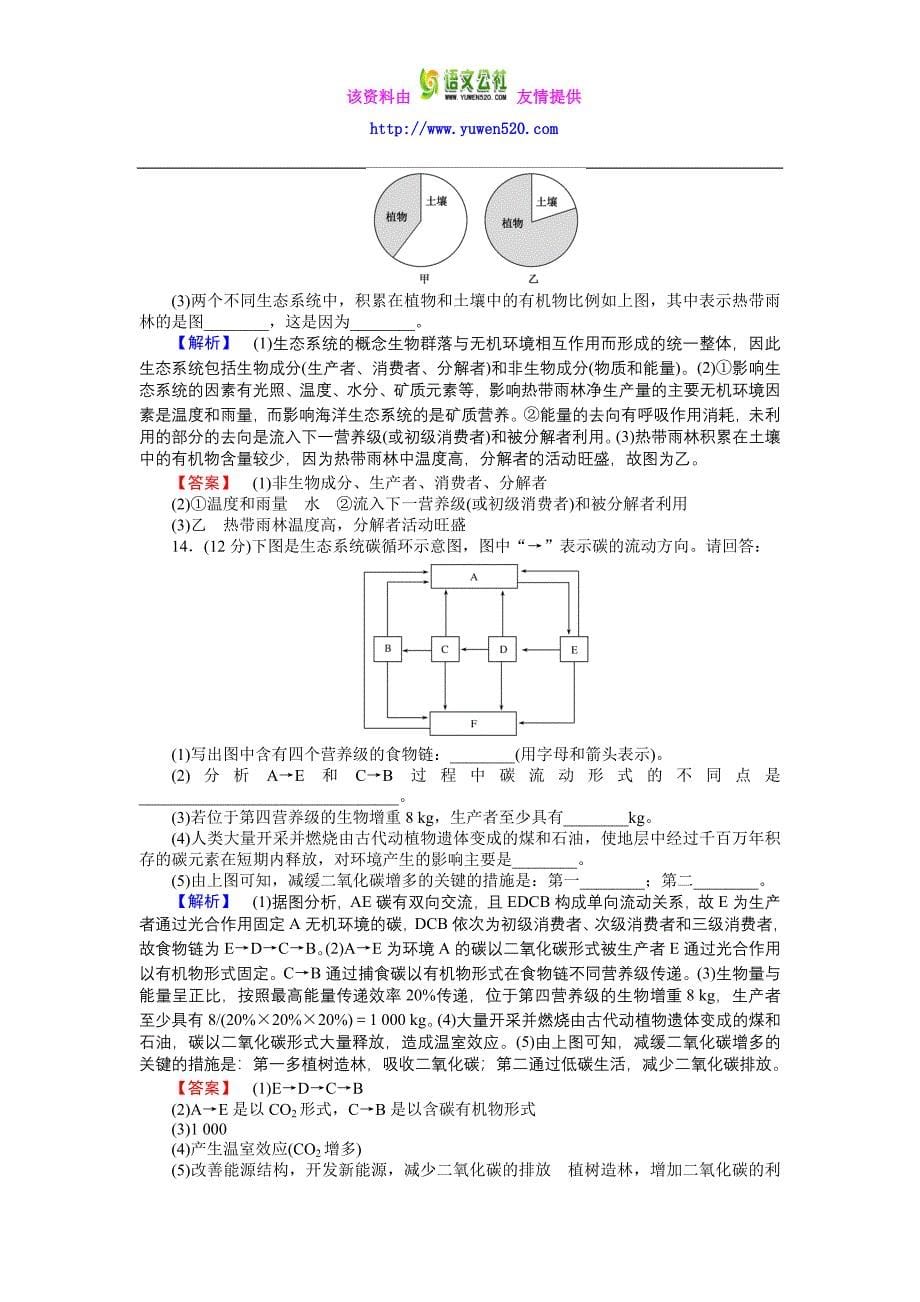 高中生物人教版必修3练习：课时作业16生态系统的物质循环含答案_第5页