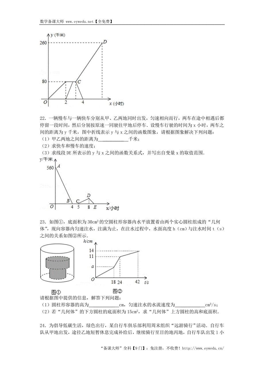 2016届中考数学总复习（15）一次函数-精练精析（2）及答案解析_第5页