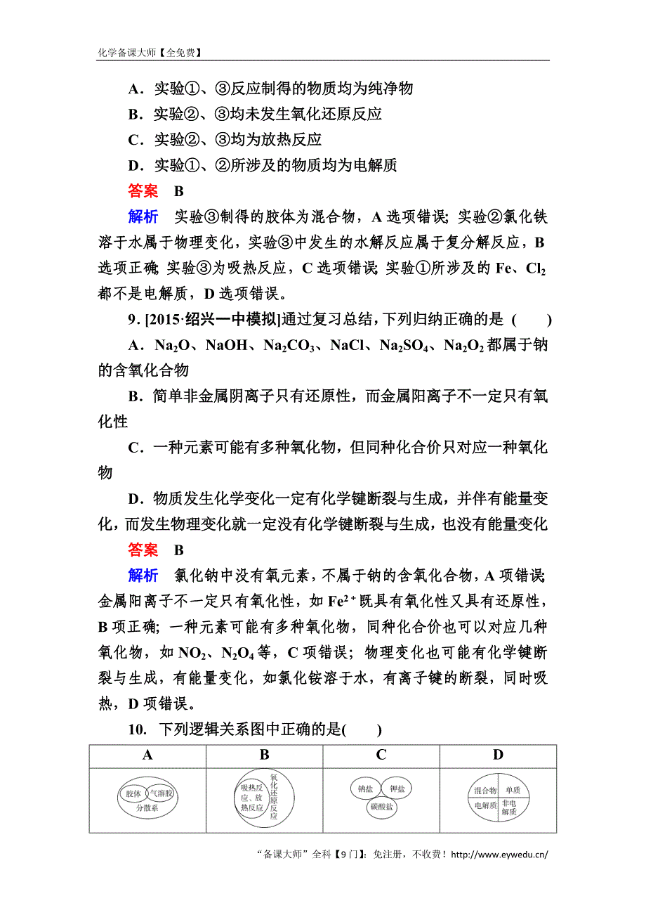 2017化学一轮规范特训：2-1 物质的分类 Word版含解析_第4页